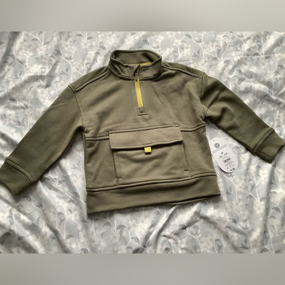 wonder nation Olive Green Pullover Sweater with Yellow Accent